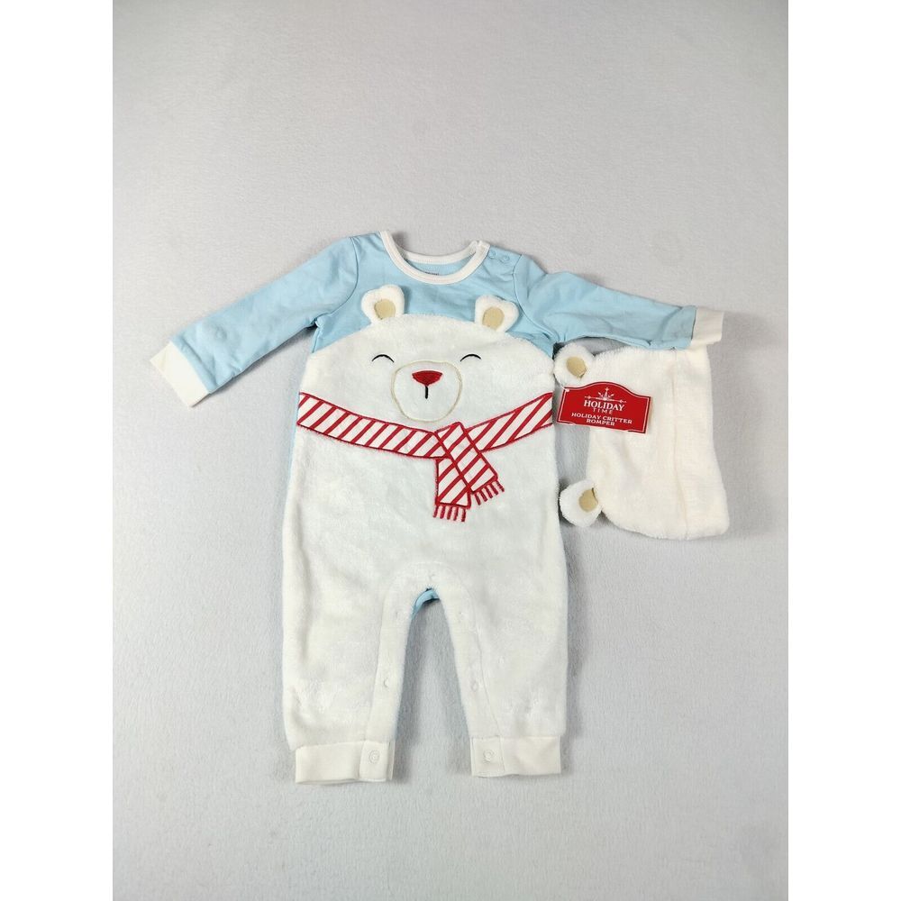 Holiday Time Christmas Polar Bear Critter Romper with Hat 6-9M Multicolored‎